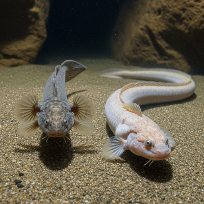Image of a Olm (amphibians) at the moment of transformation, such as metamorphosis from tadpole to adult
