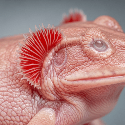Macro close-up image of the skin texture or distinctive features of a single Olm, belonging to the taxonomy amphibians