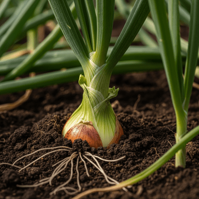 Naturalistic image of a Onion in its typical growing environment, as found in nature or a cultivated garden