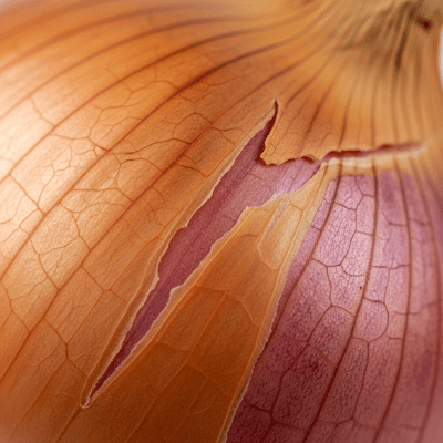 Close-up macro photograph of surface details and textures of a single Onion