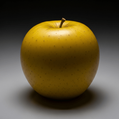 Editorial-style image of a single Opal from the taxonomy apples, dramatically lit against a dark gradient background to highlight color and texture.