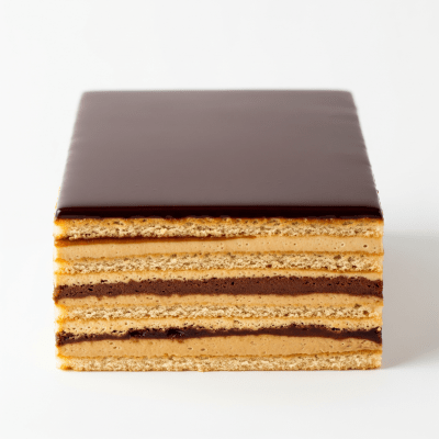 High quality studio photograph of a Opera Cake from the cake taxonomy