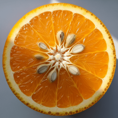 A close-up image showing a cross-section of the Orange, belonging to the fruits taxonomy