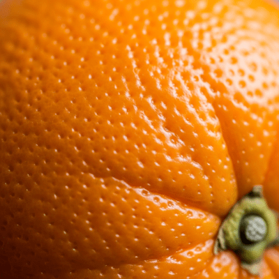 Macro shot capturing the surface texture and color details of the Orange, within the fruits taxonomy