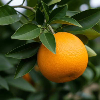 A photograph of a fresh Orange from the fruits taxonomy as it appears in its natural growing environment, such as on a tree, bush, or vine