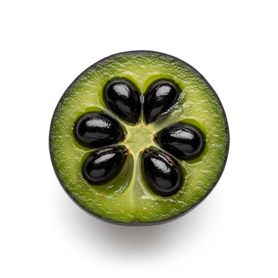A cross-sectional view of a sliced Oregon Grape, part of the taxonomy berries