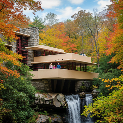 Photograph depicting Organic Architecture, an example of architecture, in active use or cultural context—such as being inhabited, visited, or used for its intended purpose—while keeping focus on the structure itself