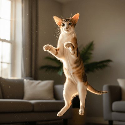Action shot of a Oriental Shorthair