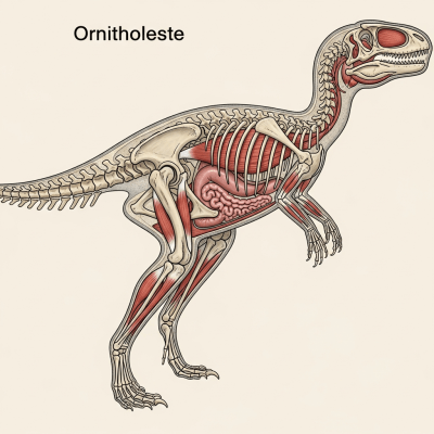 Detailed anatomical cross-section illustration of a Ornitholestes