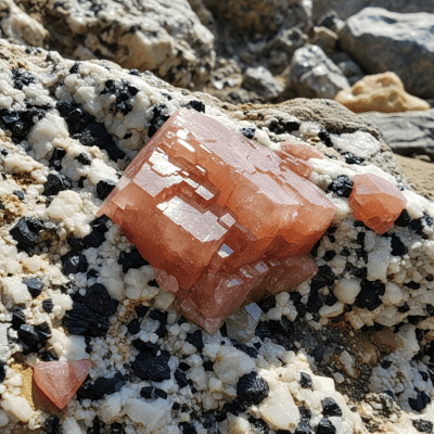 Naturalistic scene featuring Orthoclase in its typical geological environment, as categorized by minerals