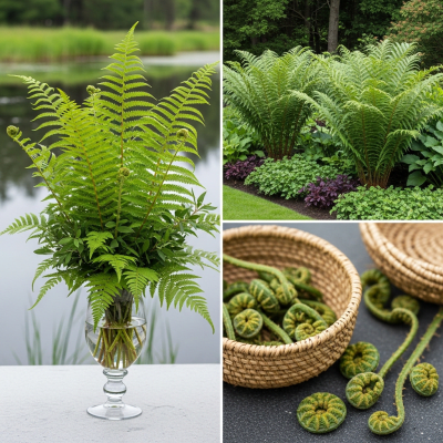 Image depicting a Osmunda regalis as traditionally used by humans, such as in ornamental garden settings, floral arrangements, or as part of indigenous cultural practices