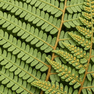 Detailed macro image of the fronds and leaflets of a Osmundaceae (family), focusing on texture, venation, and sori (spore cases) if visible