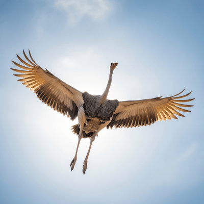 Action shot of a Ostrich (birds) in flight