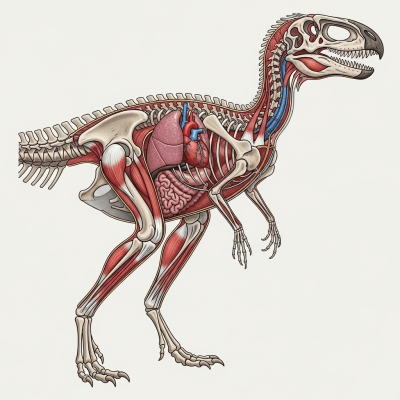 Detailed anatomical cross-section illustration of a Oviraptor