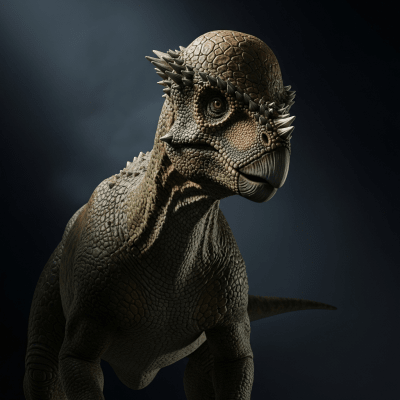 Editorial-style heroic portrait of a single Pachycephalosaurus from the taxonomy dinosaurs.