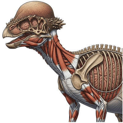 Detailed anatomical cross-section illustration of a Pachycephalosaurus