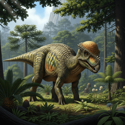 Realistic depiction of a Pachycephalosaurus in its prehistoric natural environment