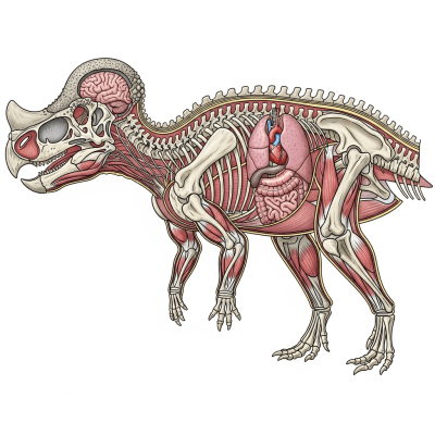 Detailed anatomical cross-section illustration of a Pachyrhinosaurus