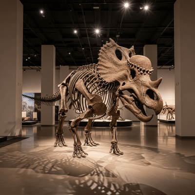 Museum exhibit style rendering of a single Pachyrhinosaurus