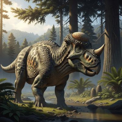 Realistic depiction of a Pachyrhinosaurus in its prehistoric natural environment
