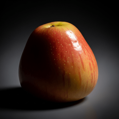 Editorial-style image of a single Pacific Rose from the taxonomy apples, dramatically lit against a dark gradient background to highlight color and texture.