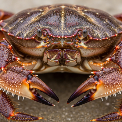 Close-up macro photograph of the shell texture and claws of a single Paddle Crab