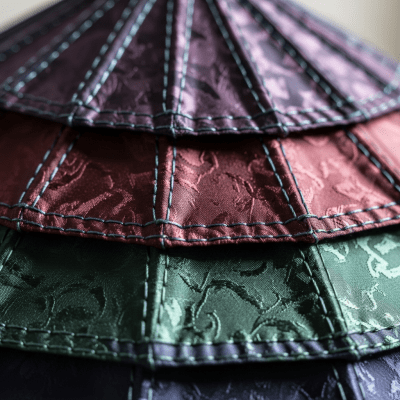 A close-up macro photograph focusing on the texture and pattern of the canopy fabric of a Pagoda Umbrella (umbrellas)