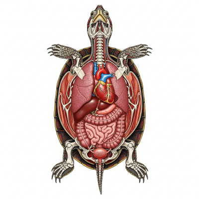 Scientific cross-sectional illustration of a Painted Turtle
