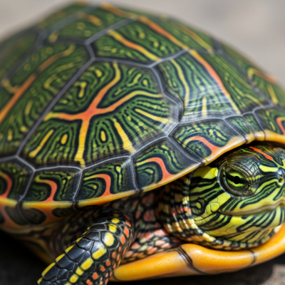 A close-up macro photograph of the skin or scales of a Painted Turtle