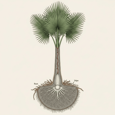 Detailed botanical illustration of the internal structure of a Palm