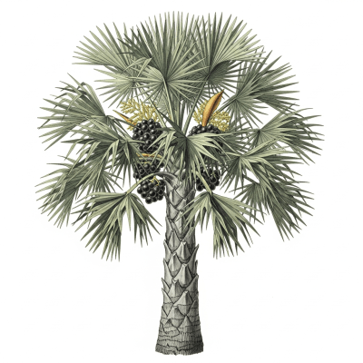 Botanical illustration of a whole Palmyra Palm