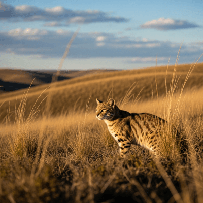 Photorealistic image of a Pampas Cat (felines) in its natural habitat