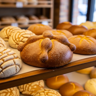 Natural light image of Pan de Muerto, shown in its typical environment