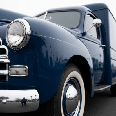Close-up photograph focusing on distinctive details of a Panel Truck from the trucks taxonomy