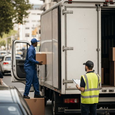 Image of a Panel Truck (trucks) being used by people in a real-world scenario