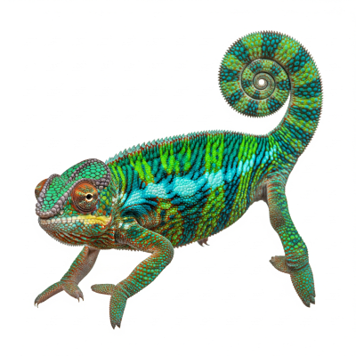 High quality studio photograph of a Panther Chameleon, part of the taxonomy lizards