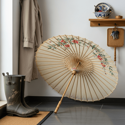 Image of a Paper Umbrella displayed alongside typical items it is paired with (e