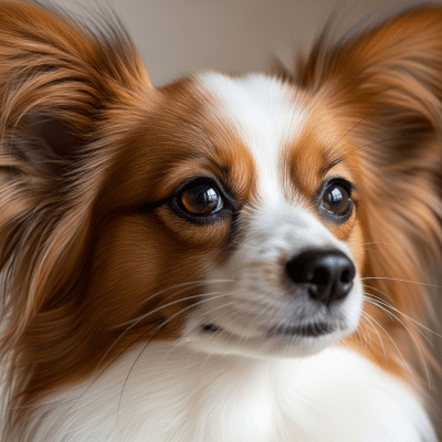 Close-up photograph of the face of a Papillon