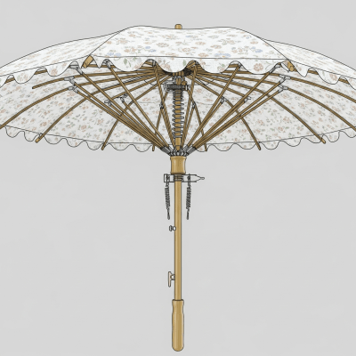 Detailed cross-sectional illustration of a Parasol, showing the internal structure such as ribs, shaft, and canopy fabric