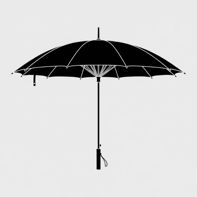 A minimalist side profile silhouette of a closed Parasol, set against a light grey background