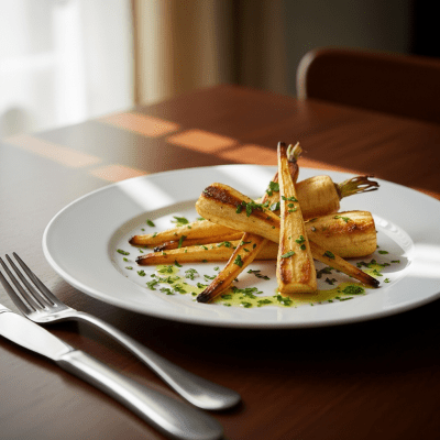 Photograph of a prepared dish or serving featuring the Parsnip, as commonly used in cuisine within the taxonomy vegetables