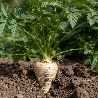 Naturalistic image of a Parsnip in its typical growing environment, as found in nature or a cultivated garden