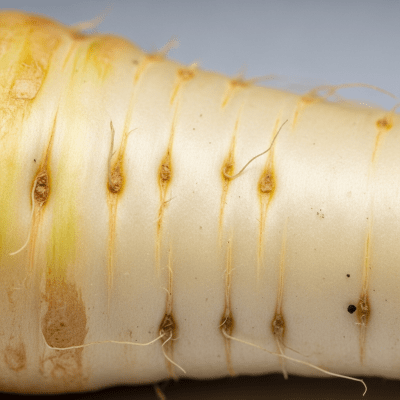 Close-up macro photograph of surface details and textures of a single Parsnip