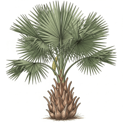 Botanical illustration of a whole Paurotis Palm