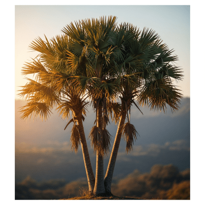 Editorial-style image of a solitary Paurotis Palm (palms) as a majestic centerpiece.