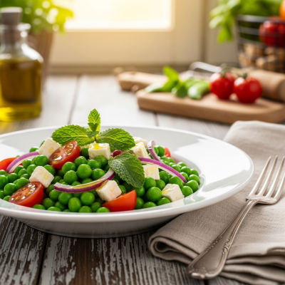 Photograph of a prepared dish or serving featuring the Pea, as commonly used in cuisine within the taxonomy vegetables