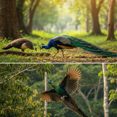 Photorealistic image of a Peafowl (birds) in its typical natural environment