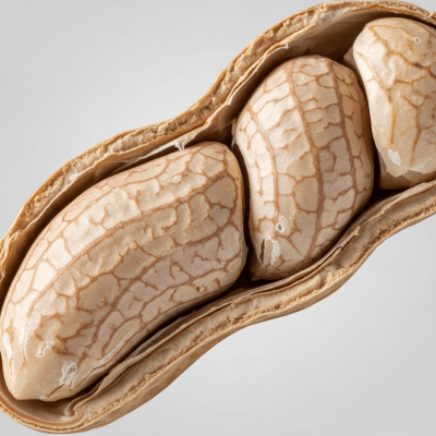 Close-up macro image of the Peanut (legumes) cut in half, displaying its internal structure and details such as seed arrangement, pod interior, or cross-section textures