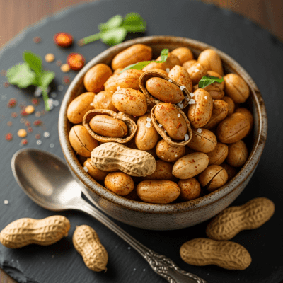 Image of cooked or prepared Peanut (legumes) as it appears in a traditional dish or common culinary usage, presented on a clean plate with minimal garnish