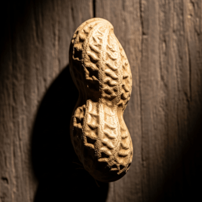 Editorial-style image of the Peanut from the taxonomy legumes, arranged artfully on a rustic wooden surface with dramatic lighting to highlight its unique shape and color.